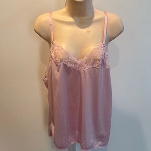 Vintage Elegant Pink Lace Satin Chemise Top Adjustable Strap Women Size L